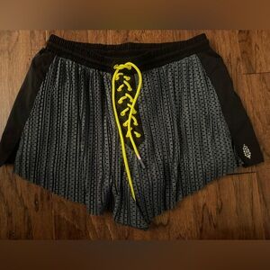 Free People Black & Gray Athletic Shorts with Neon Yellow Drawstring